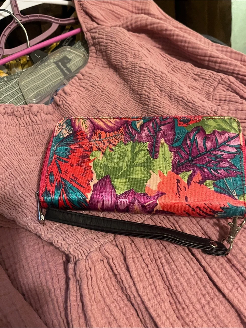 Floral Print Wristlet Wallet - Pink Multicolor